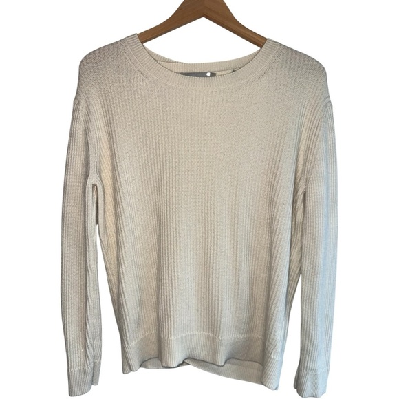 VINCE Cashmere Blend Long Sleeve Slit Back Sweater | Cream Ribbed Knit Small‎ - Picture 6 of 8